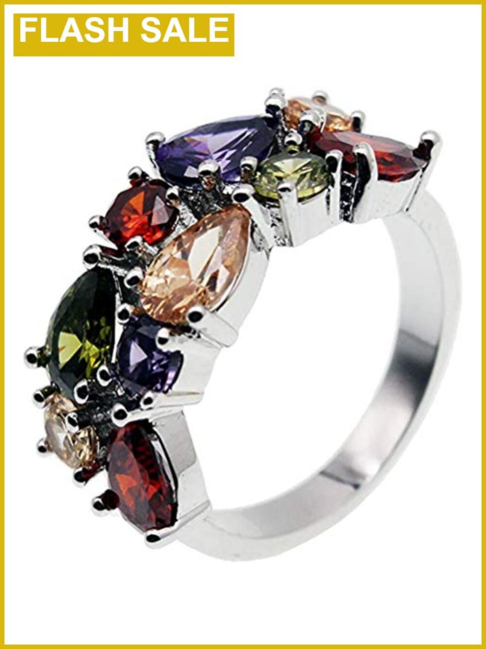 Multi Gemstone Ring Morganite Garnet Amethyst Peridot Promise Wedding Party